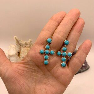Turquoise Sterling Silver Robins Egg Blue Pierced Cross Earrings KHR 925 J876